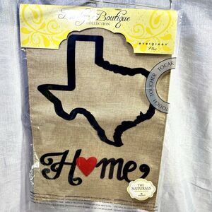 EVERGREEN GARDEN FLAG * TEXAS State of my HEART* APPLIQUE HEART BURLAP - NEW